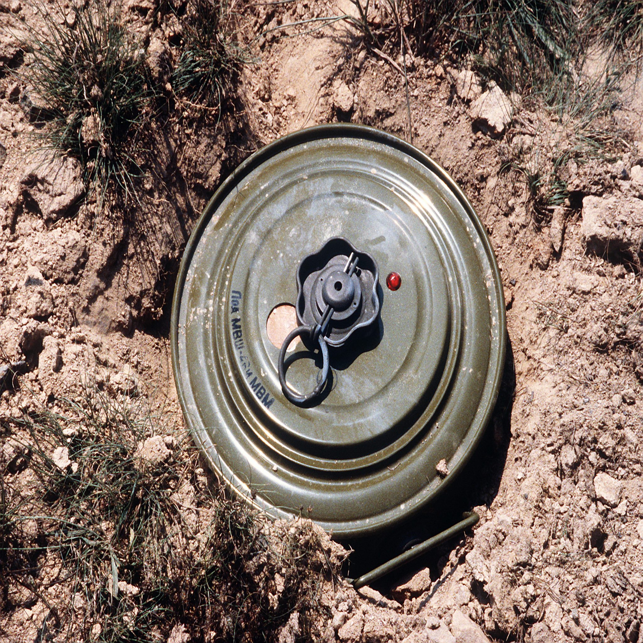 A Soviet TM-46 anti-personnel mine.