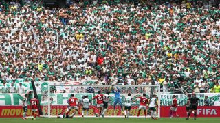 EAST RUTHERFORD, NEW JERSEY - JUNE 19: Weverton Pereira da Silva #21 of Palmeiras makes a save during the FIFA Club World Cup 2025 group A match between SE Palmeiras and Al Ahly SC at MetLife Stadium on June 19, 2025 in East Rutherford, New Jersey. (Photo by Al Bello/Getty Images)