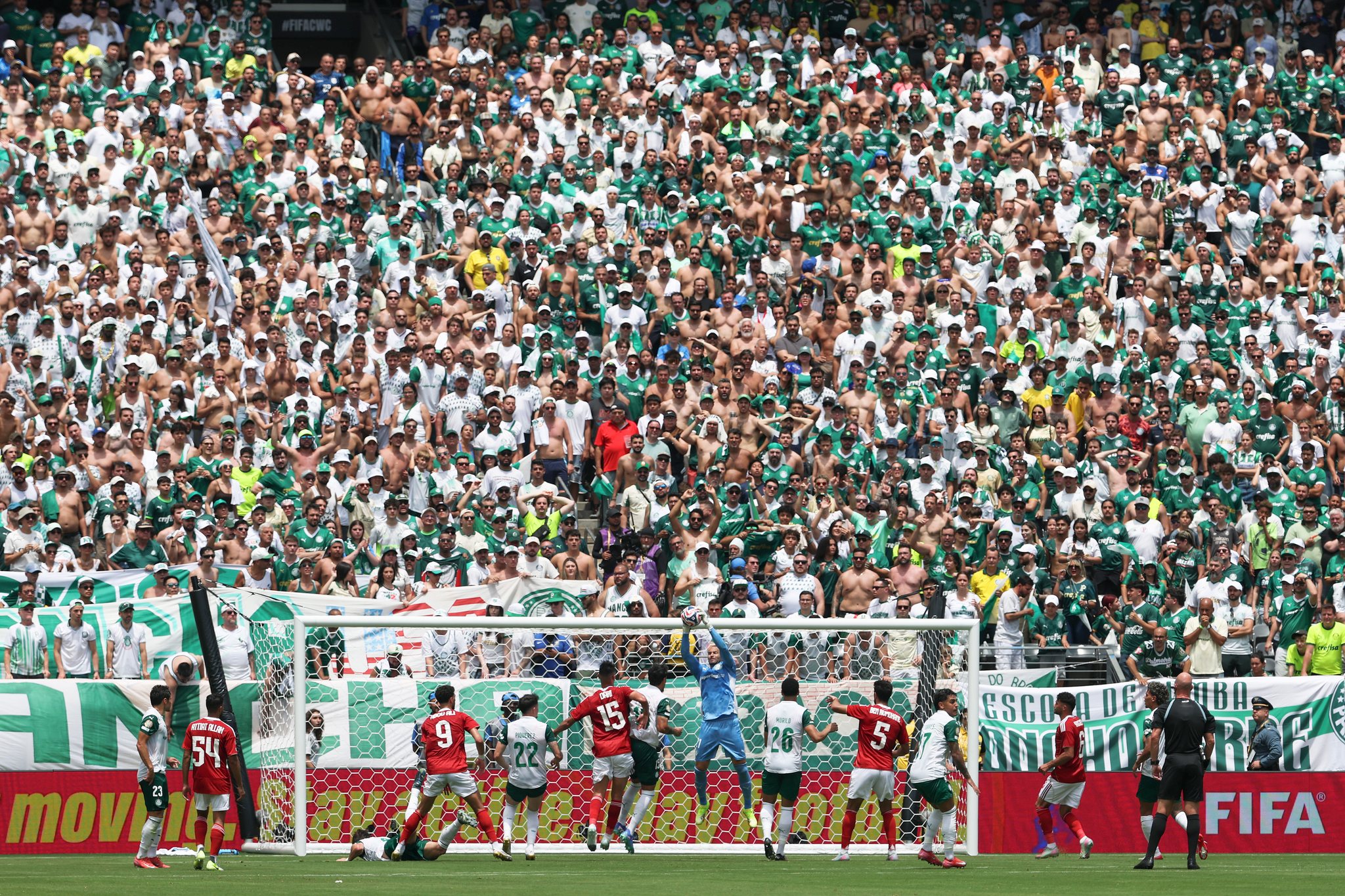 EAST RUTHERFORD, NEW JERSEY - JUNE 19: Weverton Pereira da Silva #21 of Palmeiras makes a save during the FIFA Club World Cup 2025 group A match between SE Palmeiras and Al Ahly SC at MetLife Stadium on June 19, 2025 in East Rutherford, New Jersey. (Photo by Al Bello/Getty Images)