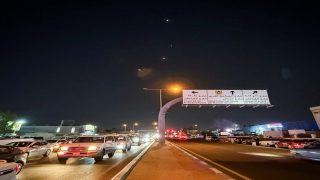 Traces are seen in the sky after Iran's armed forces say they targeted The Al-Udeid base in a missile attack, as seen from Doha, Qatar, June 23, 2025. REUTERS/Stringer