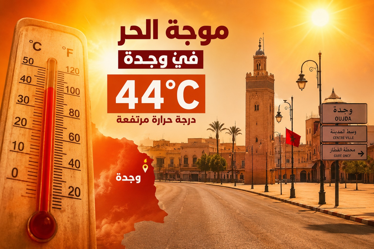 موجة حر خانقة تضرب وجدة ودرجات الحرارة تلامس 44 درجة مئوية